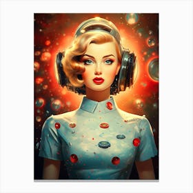 Retro Girl With Headphones Canvas Print