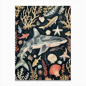 Carpet Shark Seascape Black Background Illustration 2 Canvas Print