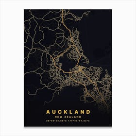 Auckland New Zealand Black And Gold Map Canvas Print