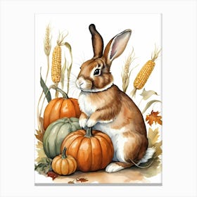 Painting Of A Cute Bunny With A Pumpkins (58) Canvas Print