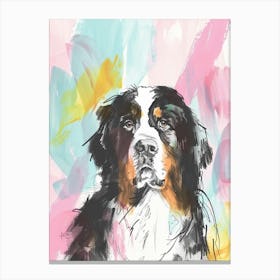 Bernese Mountain Dog Dog Pastel Line Watercolour Illustration  3 Canvas Print