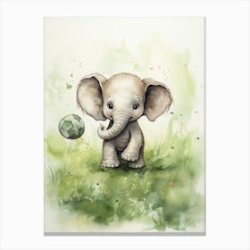 Elephant Painting Playing Soccer Watercolour 3 Canvas Print