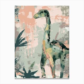 Dinosaur & Leaves Pastel Painting Canvas Print