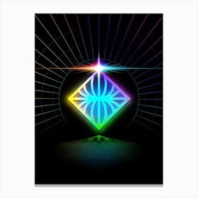 Neon Geometric Glyph in Candy Blue and Pink with Rainbow Sparkle on Black n.0368 Canvas Print