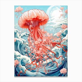 Jellyfish Animal Drawing In The Style Of Ukiyo E 2 Canvas Print