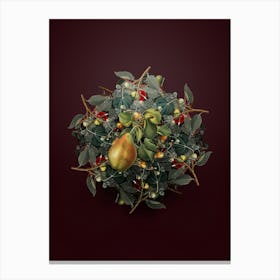 Vintage Pear Branch Fruit Wreath on Wine Red n.2753 Canvas Print