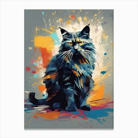 Spectrum Serenity: Feline Elegance Amidst Colorful Chaos Canvas Print