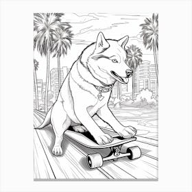 Siberian Husky Dog Skateboarding Line Art 3 Canvas Print