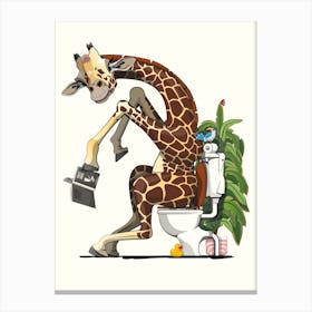 Giraffe On The Toilet Canvas Print