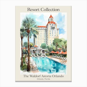 Poster Of The Waldorf Astoria Orlando   Orlando, Florida   Resort Collection Storybook Illustration 3 Canvas Print