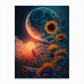 Sunflowers And Moon Canvas Print