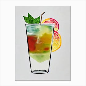 Long Island Iced 2 Tea Minimal Line Drawing With Watercolour Cocktail Poster Canvas Print