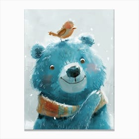 Small Joyful Bear With A Bird On Its Head 9 Canvas Print