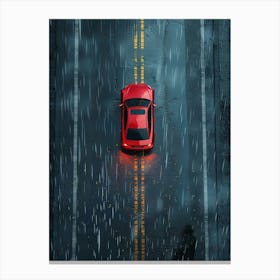 Red Car In The Rain 2 Canvas Print