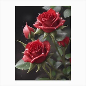 Red Roses At Rainy With Water Droplets Vertical Composition 60 Canvas Print
