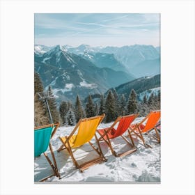 Colorful Deck Chairs In The Snow Canvas Print