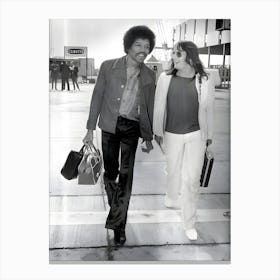 Influential Rock Guitarist Jimi Hendrix Arriving At London Airport With Eric Barrett Canvas Print