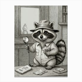 Raccoon With Magnifying Glass Canvas Print