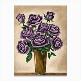 Purple Roses In A Vase 16 Canvas Print