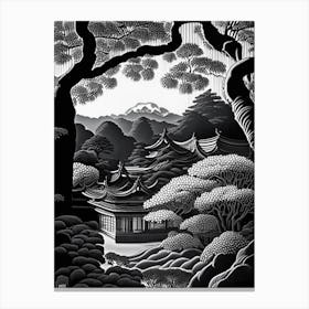 Tofuku Ji, Japan Linocut Black And White Vintage Canvas Print