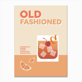 Old Fashioned Cocktail Retro Colourful Wall Canvas Print
