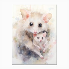Light Watercolor Painting Of A Mother Possum 2 Canvas Print