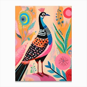 Pink Scandi Pheasant 8 Canvas Print