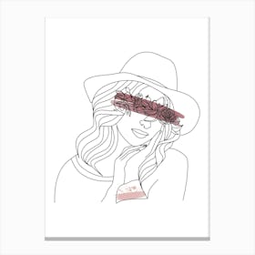 Line art style woman with watercolor painting VIII Canvas Print
