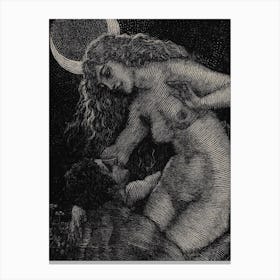 Thief of the Moon - Norman Lyndsey 1924 - Pagan Moon Goddess Engraving Witchy Vintage Art Print Fairytale Retro Nude Romantic Valentines Seductive Witch Canvas Print