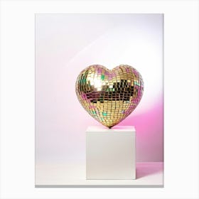 Heart Shaped Disco Ball Gold With Pink Orange Purple Green Sparkles Floating In White Space St Canvas Print