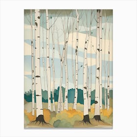 Vines Parchment Watercolor Paper Background Painting Night Sky Old Woods Trees Forest Birch Birch Trees Nature Outdoors Landscape Ai Generated Moon Stars Winter Creek Woodland Sky Canvas Print