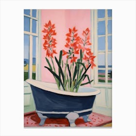 A Bathtube Full Gladiolus In A Bathroom 4 Canvas Print