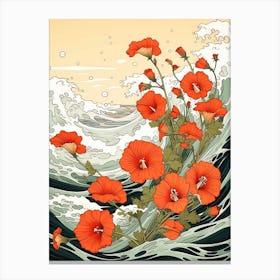 Great Wave With Nasturtium Flower Drawing In The Style Of Ukiyo E 2 Canvas Print