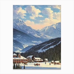 Kronplatz, Italy Ski Resort Vintage Landscape 1 Skiing Poster Canvas Print
