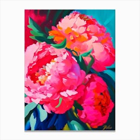 Coral Charm Peonies Colourful Painting Canvas Print