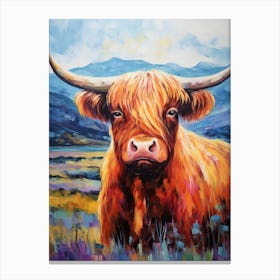 Colourful Impressionism Style Painting Of A Highland Cow 4 Canvas Print