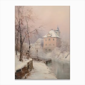 Dreamy Winter Painting Cesky Krumloy Czech Republic 1 Canvas Print