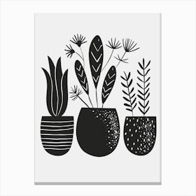 Black And White Drawing Of Potted Plants Canvas Print