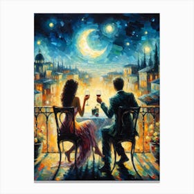 Couple At The Balcony At Night Canvas Print