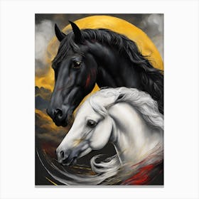 Black And White Horses Canvas Print