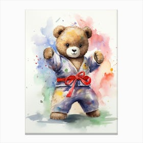 Taekwondo Teddy Bear Painting Watercolour 1 Canvas Print