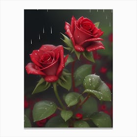 Red Roses At Rainy With Water Droplets Vertical Composition 53 Canvas Print