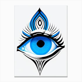 Digital Art, Symbol, Third Eye Blue & White 2 Canvas Print