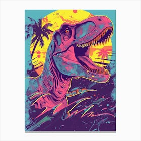 Neon Graphic Palm Tree Dinosaur Portrait Canvas Print