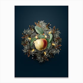 Vintage Snow Calville Apple Fruit Wreath on Teal Blue Canvas Print