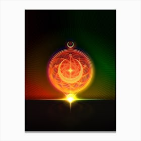 Neon Geometric Glyph in Watermelon Green and Red on Black n.0128 Canvas Print