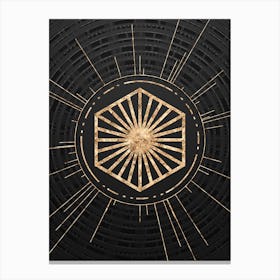 Geometric Glyph Symbol in Gold with Radial Array Lines on Dark Gray n.0225 Canvas Print