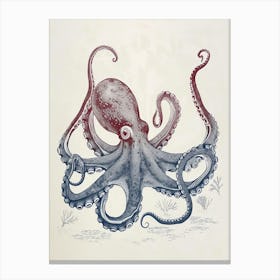 Gradient Blue Vintage Octopus Canvas Print