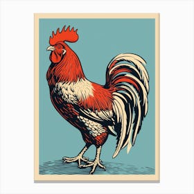 Vintage Bird Linocut Rooster 4 Canvas Print