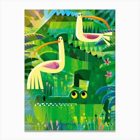 Croc With Pesky Birds Canvas Print